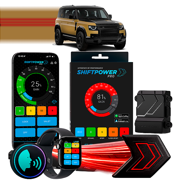 ShiftPower PRO Faaftech Chip Módulo Pedal Acelerador Controle Voz CarPlay Android Auto Land Rover Defender 2020/2026