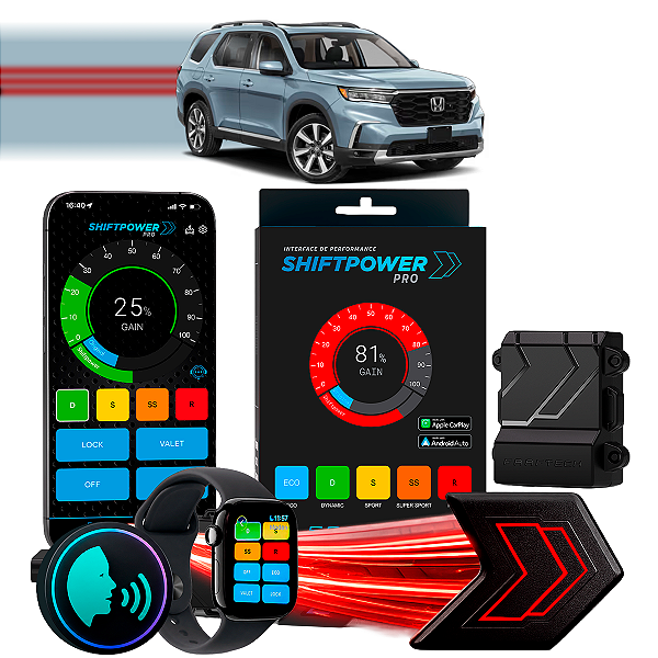 ShiftPower PRO Faaftech Chip Módulo Pedal Acelerador Eletrônico Controle Voz CarPlay Android Auto Honda Pilot 2016/2025