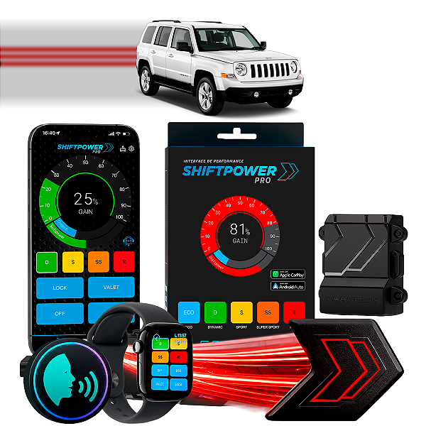 ShiftPower PRO Faaftech Chip Módulo Pedal Acelerador Eletrônico Controle Voz CarPlay Android Auto Jeep Patriot 2007/2017
