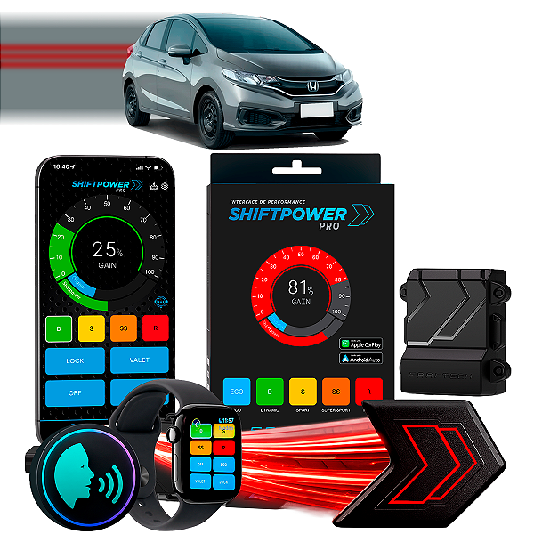 ShiftPower PRO Faaftech Chip Módulo Pedal Acelerador Eletrônico Controle Voz CarPlay Android Auto Honda Fit 2015/2021