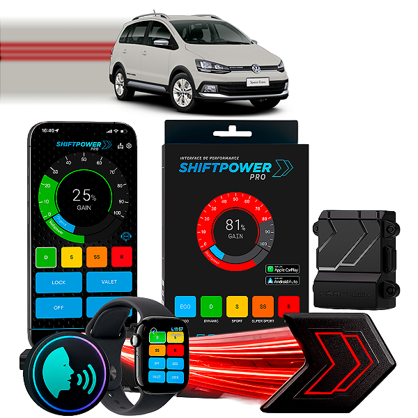 ShiftPower PRO Faaftech Chip Módulo Pedal Acelerador Controle Voz CarPlay Android Auto Volkswagen SpaceCross 2006/2017