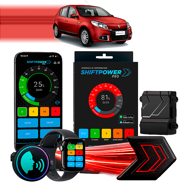 ShiftPower PRO Faaftech Chip Módulo Pedal Acelerador Eletrônico Controle Voz CarPlay Android Auto Renault Sander 2006/14