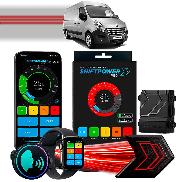 ShiftPower PRO Faaftech Chip Módulo Pedal Acelerador Eletrônico Controle Voz CarPlay Android Auto Renault Master 2010/14