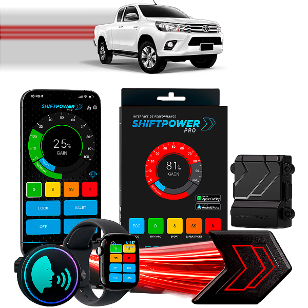 ShiftPower PRO Faaftech Chip Módulo Pedal Acelerador Eletrônico Controle Voz CarPlay AndroidAuto Toyota Hilux 2005/2015