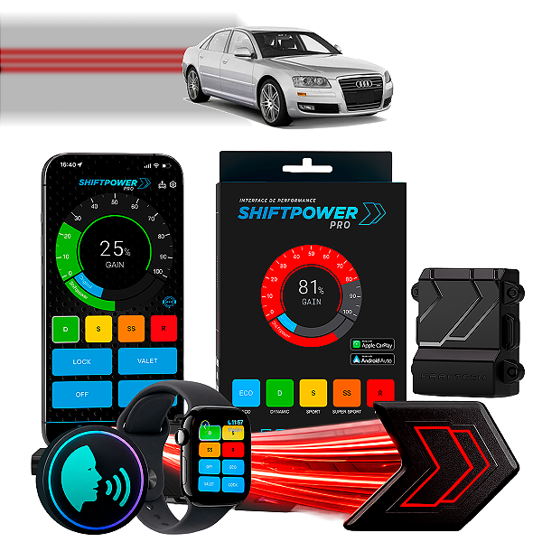 ShiftPower PRO Faaftech Chip Módulo Pedal Acelerador Eletrônico Controle Voz CarPlay Android Auto Audi A8 2004/2009