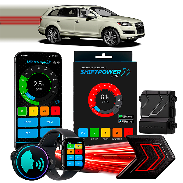 ShiftPower PRO Faaftech Chip Módulo Pedal Acelerador Eletrônico Controle Voz CarPlay Android Auto Audi Q7 TDI 2010/2015
