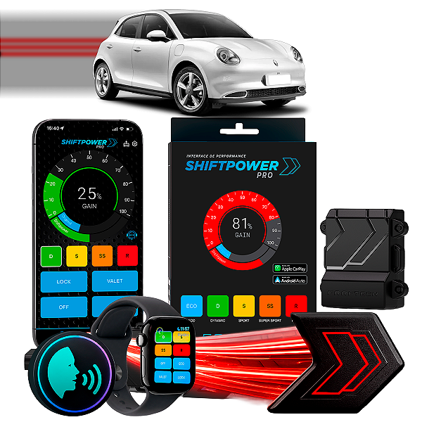 ShiftPower PRO Faaftech Chip Módulo Pedal Acelerador Eletrônico Controle Voz CarPlay Android Auto GWM ORA 03 2024/26