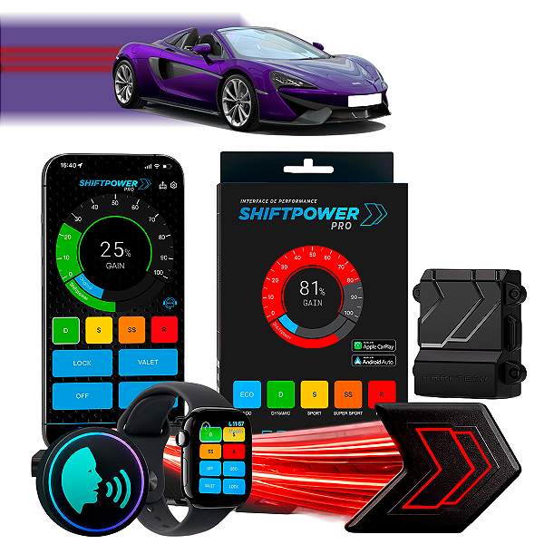 ShiftPower PRO Faaftech Chip Módulo Pedal Acelerador Eletrônico Controle Voz CarPlay Android Auto McLaren 570S 2019
