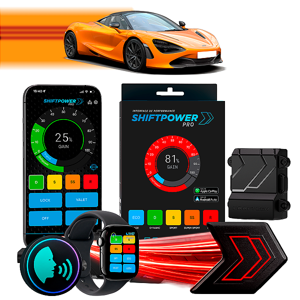 ShiftPower PRO Faaftech Chip Módulo Pedal Acelerador Eletrônico Controle Voz CarPlay Android Auto McLaren 720S 2020
