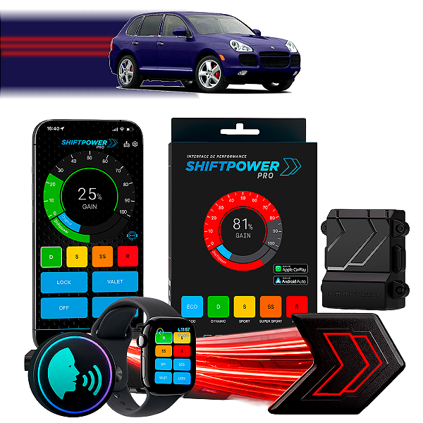 ShiftPower PRO Faaftech Chip Módulo Pedal Acelerador Eletrônico Controle Voz CarPlay AndroidAuto Porsche Cayenne 2002/18