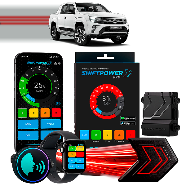 ShiftPower PRO Faaftech Chip Módulo Pedal Acelerador Eletrônico Controle Voz CarPlay AndroidAuto Volkswagen Amarok 10/26