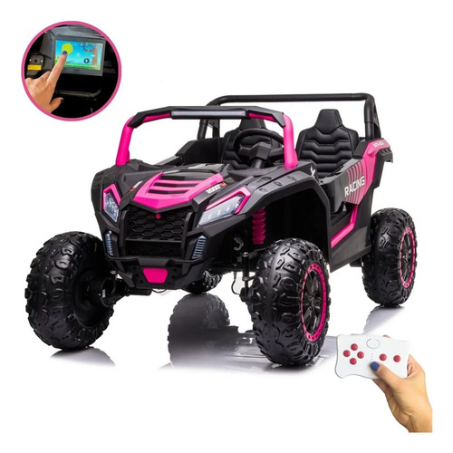 Quadriciclo Elétrico Infantil 24v 4x4 Rosa Com Controle Remoto Banco De Couro Rodas Eva E Som Mp5 Touch