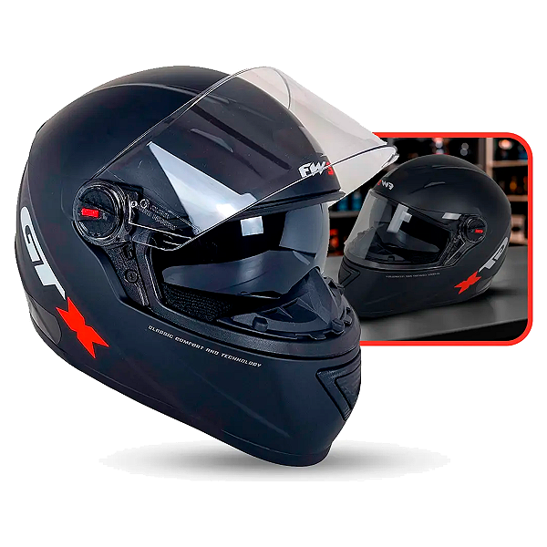 Capacete para Moto Fechado GTX Comfort Preto Fosco Com Óculos Interno e Viseira Cristal Tamanho 56 - FW3
