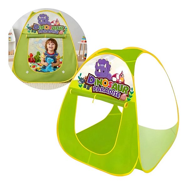 Barraca Infantil Dinossauro Verde Dobrável 90cm Casinha Toca Brinquedo Para Menino E Menina