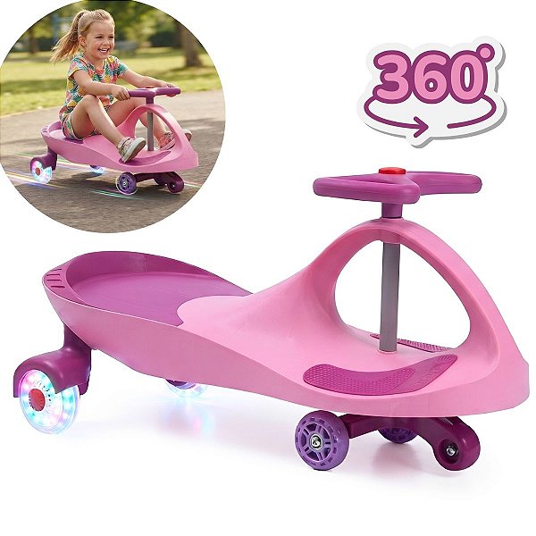 Carrinho Infantil Gira 360° Rolimã Rosa Com Rodas Led Pu 76mm Brinquedo Para Crianças A Partir De 2 Anos