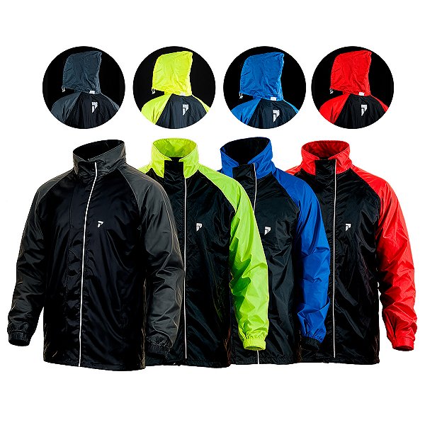 Conjunto Capa Chuva Moto Masculino Impermeável Nylon Forrado Bolso Zíper Capuz Refletivo Traveller Pioneira