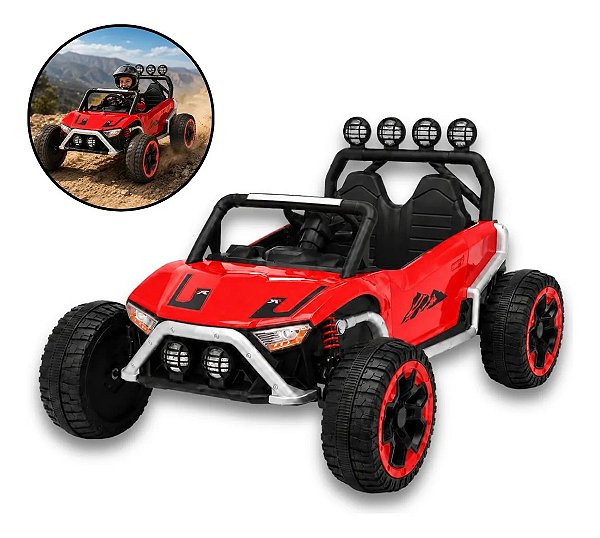 Buggy Elétrico Infantil 12v Vermelho Com Controle Remoto Som Luz Carrinho Para Crianças A Partir De 3 Anos