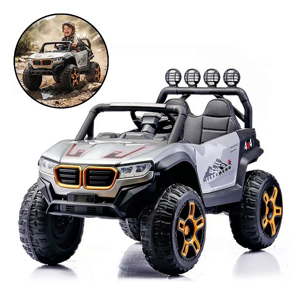 Utv Elétrico Infantil 12v Cinza Com Controle Remoto Som Luz Carrinho Motorizado Para Crianças 3 Anos