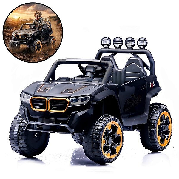 Mini Utv Elétrico Infantil 12v Preto Com Controle Remoto Som Luz Carrinho Para Crianças A Partir 3 Anos