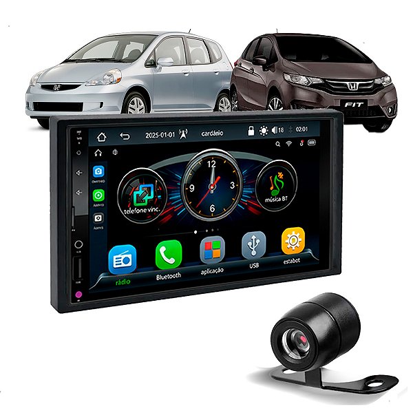 Kit Multimídia MP5 Espelhamento CarPlay Android Auto S Fio Câmera de ré+ Moldura Honda Fit 2001/2008 City DX 2009/2014