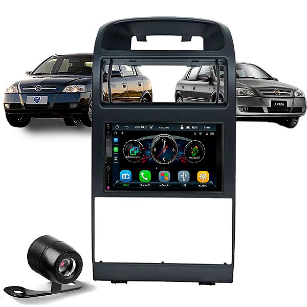 Multimídia 7 Polegadas CarPlay Android Auto Sem Fio + Câmera + Moldura Astra Hatch / Sedan 98-11 Ar Analógico /Digital