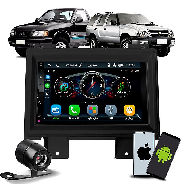 Kit Central Multimídia C/Espelhamento MP5 CarPlay Android Auto Sem Fio + Câmera + Moldura S10/Blazer 1995 a 2000