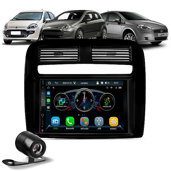 Kit Multimídia 7 Polegadas CarPlay Android Auto S Fio + Câmera de Ré + Moldura Fiat Punto 2008 2009 2010 2012