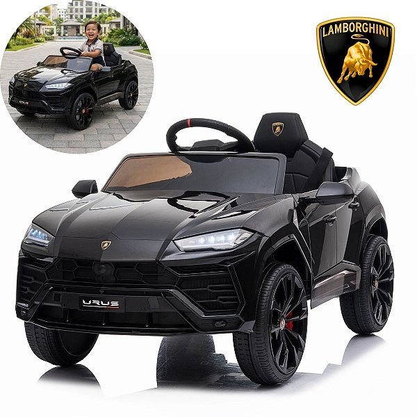 Carrinho Elétrico Infantil Lamborghini Urus Preto 12v Licenciado Controle Remoto Farol Led Luz E Som