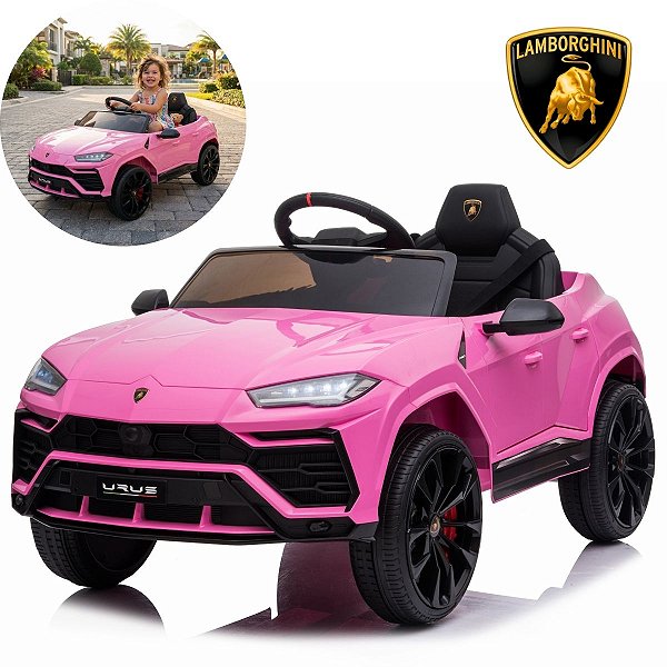 Carrinho Elétrico Infantil Lamborghini Urus Rosa 12v Licenciado Controle Remoto Farol Led Luz E Som