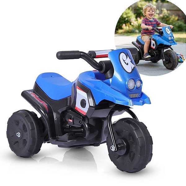 Mini Moto Elétrica Infantil 6v Azul Com Som Frente E Ré Bateria Recarregável Suporta Até 30kg