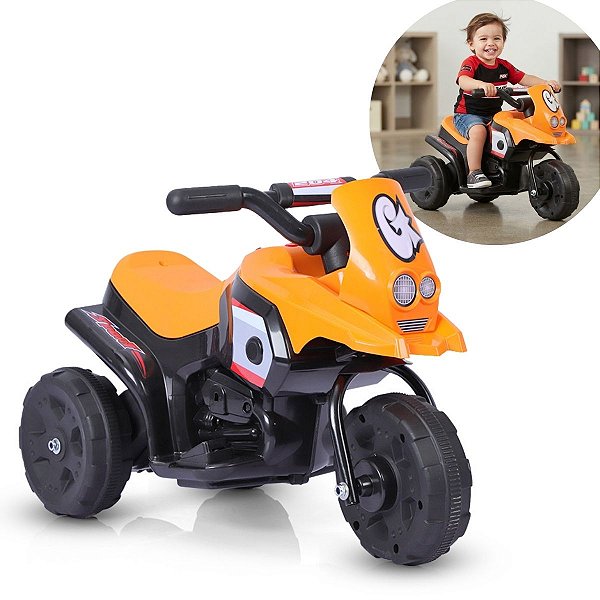 Mini Moto Elétrica Infantil 6v Laranja Com Som Frente E Ré Bateria Recarregável Suporta Até 30kg