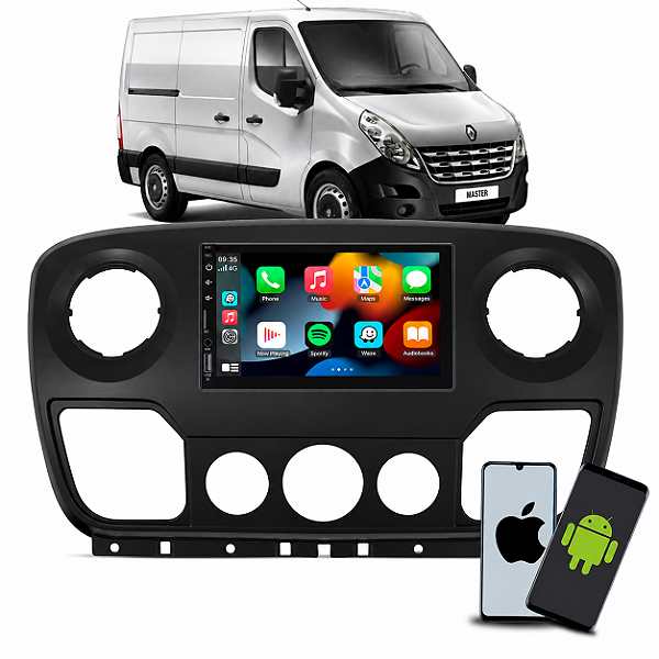 Kit Multimídia 7 Pol CarPlay Android Auto Sem Fio + Moldura Master 2013 2014 2015 2016 2017 2018 2019 2020 2021