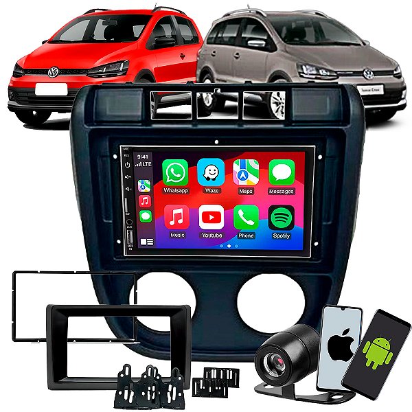 Multimídia 7 Pol CarPlay Android Auto Sem Fio + Câmera de Ré + Moldura Fox Crossfox 2003 2004 2005 2006 2007 2008 2009