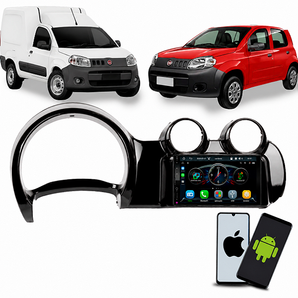 Kit MP5 Multimídia 7 Pol CarPlay Android Auto Sem Fio + Moldura Fiat Uno Vivace 2010 até 2016 Fiorino G3 2014 até 2021