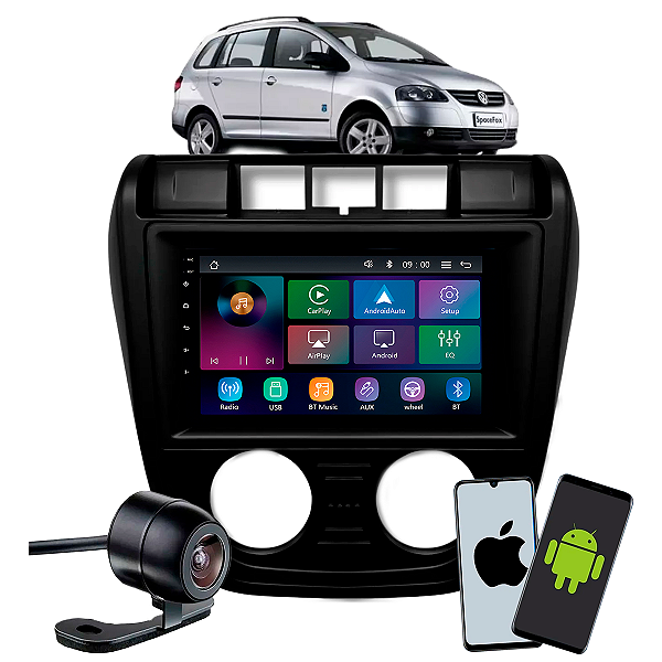 Multimídia Roadstar 9 Pol CarPlay Android Auto Espelha S Fio +Câmera de Ré +Moldura Spacefox G1 2006 2007 2008 2009 2010