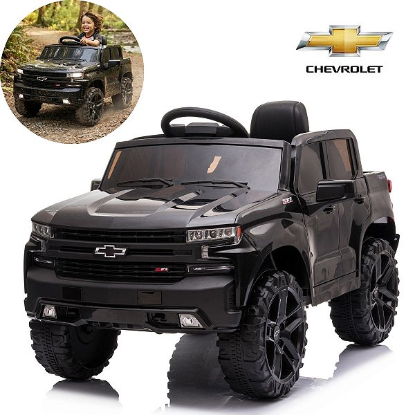 Mini Carro Elétrico Infantil Chevrolet Silverado Preto 12v Licenciado Controle Remoto Luz E Som