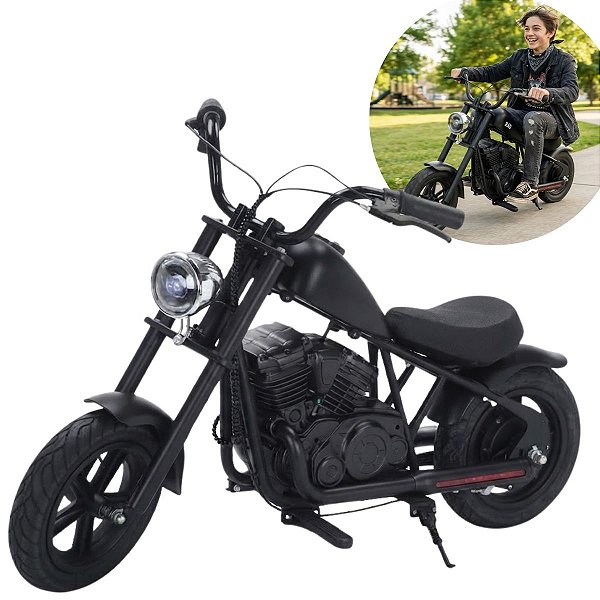 Moto Elétrica Infantil 24v Preta 8km/h Pneu De Borracha Luz Som Acelerador No Guidão Até 100kg