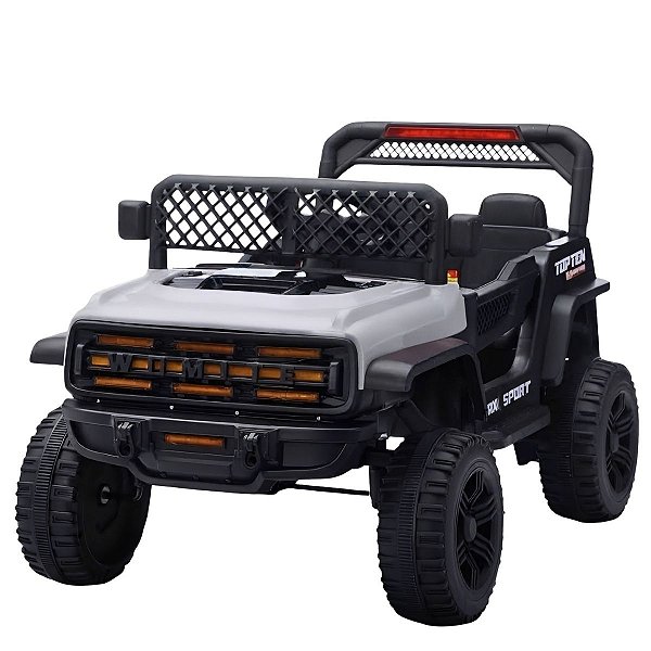 Mini Carro Elétrico Infantil 12v Cinza Com Controle Remoto Luz E Som Bateria Recarregável Até 30kg