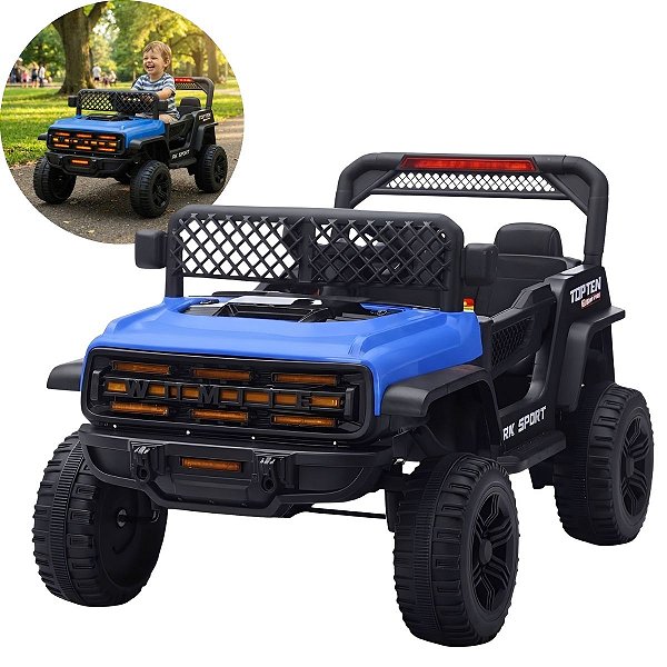 Mini Carro Elétrico Infantil 12v Azul Com Controle Remoto Luz E Som Bateria Recarregável Até 30kg