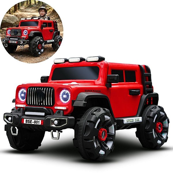 Mini Carro Elétrico Infantil Jipe 12v Vermelho Controle Remoto Luz Som Suporta Até 50kg