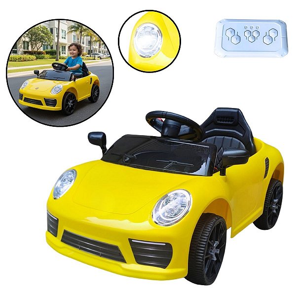 Mini Carro Elétrico Infantil 6v Amarelo Bateria Recarregável Luz Indicador Energia Até 30kg Para Crianças 3 Anos