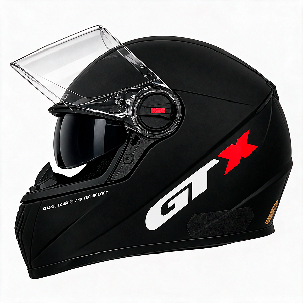 Capacete para Moto Fechado GTX Comfort Preto Fosco Com Óculos Interno e Viseira Cristal Tamanho 60 - FW3- CLONE VARIAÇÃO