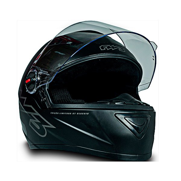 Capacete Moto Fechado GT Classic Preto Fosco com Viseira Cristal Tamanho 56 58 60 - FW3