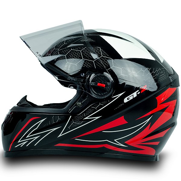 Capacete para Moto Fechado GT2 Branco e Vermelho Brilhante com Viseira Cristal e Narigueira Alta Tamanho 56 58 60 - FW3