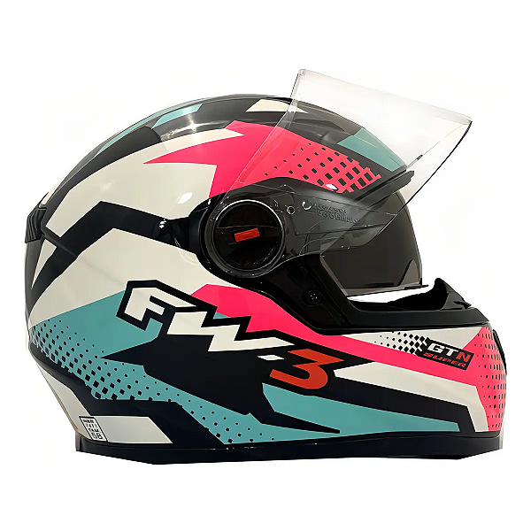 Capacete Moto Fechado GTX Super Azul Tiffany Rosa e Branco com Oculos Interno Viseira Cristal Tamanho 56 58 60 - FW3