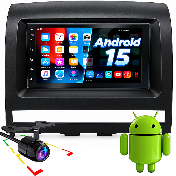 Multimidia Sistema Android 15 Nimus 4GB Ram64GB Tela 7 Pol + Câmera de ré + Moldura Idea Siena Strada Palio 05 até 12