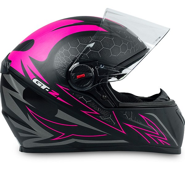 Capacete para Moto Fechado GT2 Rosa Preto com Viseira Cristal e Narigueira Alta Tamanho 56 58 60 - FW3