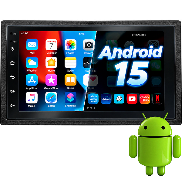 Central Multimídial Android 15 7 Pol 64Gb + 4Gb Ram Carplay + Moldura Honda Fit 2004 até 2014 City 2009 até 2014