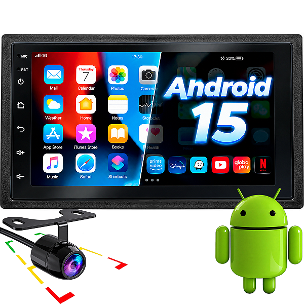 Multimidia Sistema Android 15 Nimus 4GB Ram64GB Tela 7 Pol + Câmera de ré + Moldura Fit 2004 até 2014 City 2009 até 2014