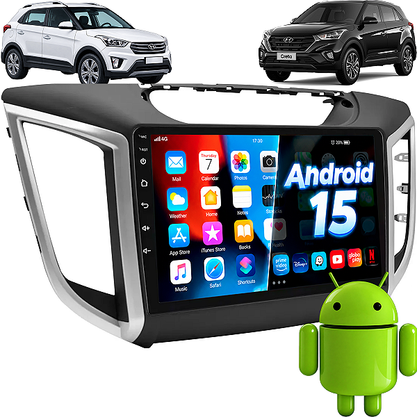 Kit Multimídia Android 15 Nimus Tela de 9 Polegadas Carplay Android Auto Sem Fio Hyundai Creta 2016 + Moldura Completa